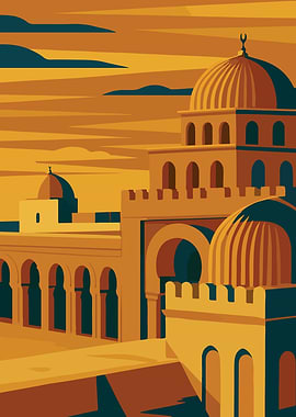 Kairouan Tunisia Art Print | Islamic Architecture Poster | Warm Desert Colors