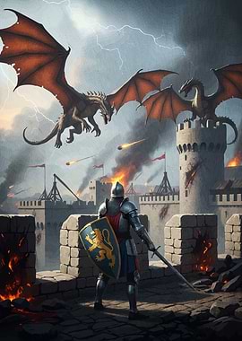Dragon attack medieval castle