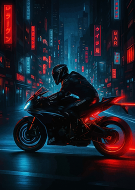 Cyberpunk Motorcycle Rider Neon City