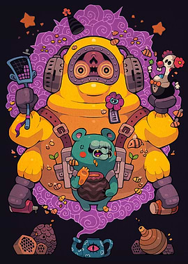 Cartoon Character with Surreal Elements