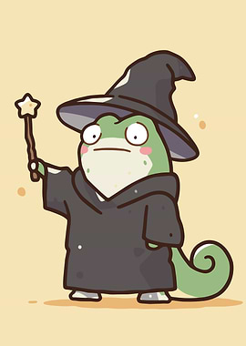 Cartoon Lizard Wizard with Star Wand
