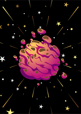 Cartoon Asteroid in Space with Stars