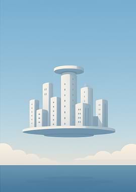 Floating Cityscape in Blue Tones