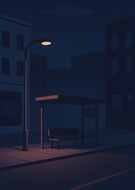 Night Bus Stop Illustration