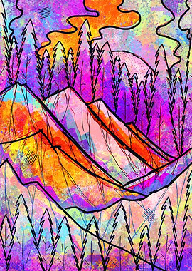 Colorful Mountain Landscape with Trees