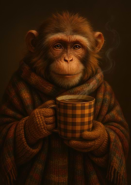 Cozy Monkey with Coffee