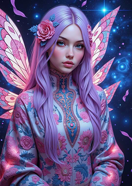 Fairy with Lavender Hair and Wings