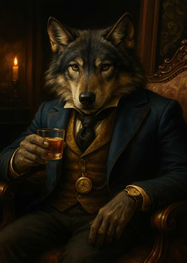 Anthropomorphic Wolf Gentleman with Whiskey