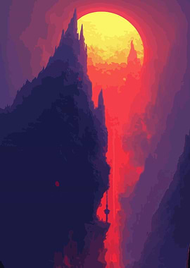 Fantasy Landscape with Castle and Sun