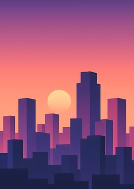 Cityscape Silhouette at Sunset