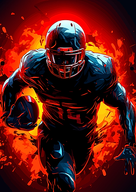 American Football Player in Fiery Action