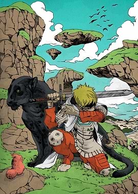 Fantasy Landscape with Warrior and Panther
