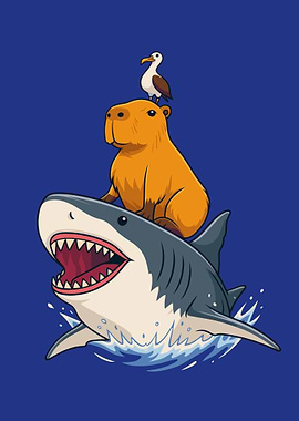 Capybara, Seagull, and Shark Cartoon