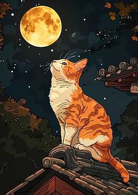 Cat Gazing at the Moon
