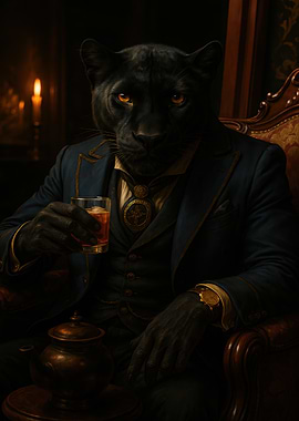Sophisticated Panther with Drink