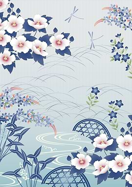 Elegant Light Blue Japanese Flower Garden