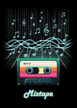 Retro Mixtape with Musical Notes