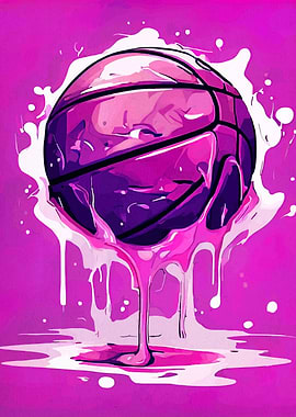 Pink Basketball with Dripping Paint