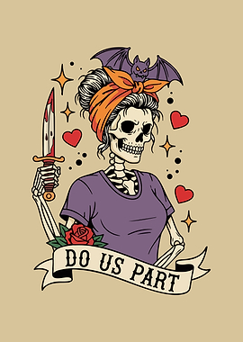 Skeleton with Knife and Bat Illustration