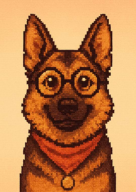 Pixelated German Shepherd with Glasses