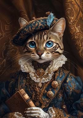 Regal Cat Portrait in Renaissance Style | Cat Wall Art