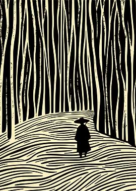 Abstract Bamboo Forest Woodcut Japanese Art Print