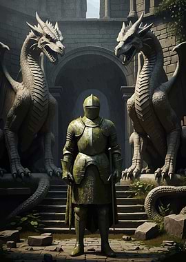 Knight Dragon Statues