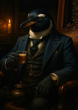 Dapper Penguin Gentleman with a Drink