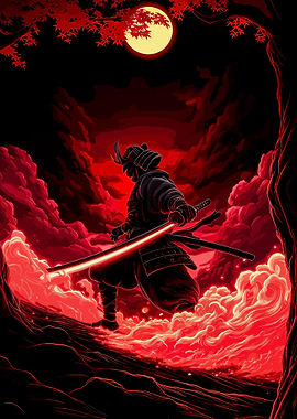 Samurai Warrior in Red Landscape