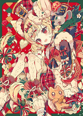 Festive Anime Girl with Christmas Sweets