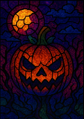 Pixelated Halloween Pumpkin and Moon