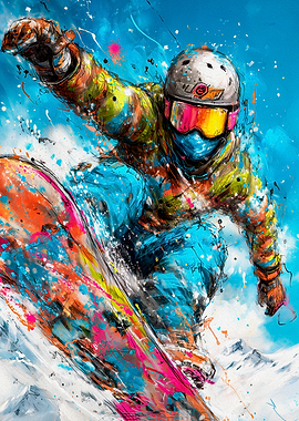 Colorful Snowboarder in Action
