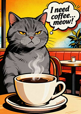 Grumpy Cat Needs Coffee Pop Art