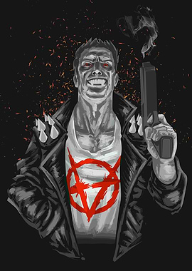 Aggressive Man with Gun and Anarchy Symbol