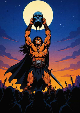 Triumphant Warrior Holding a Skull