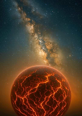 Fantasy Lava Planet and Milky Way