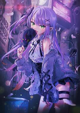 Anime Girl with Purple Hair and Mask