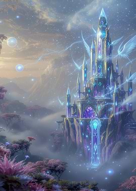 Crystal Castle in Fantasy Landscape