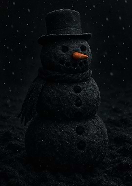 Monochrome Snowman in Falling Snow