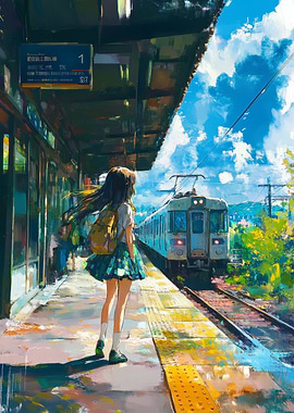 Anime Girl Waiting at Train Station
