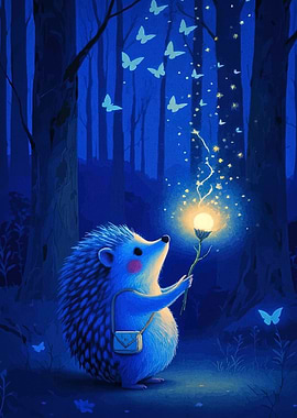 Enchanted Hedgehog in Blue Forest