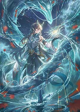 Anime Boy with Water Dragon