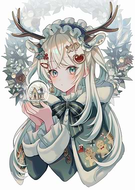 Anime Girl with Snow Globe and Antlers