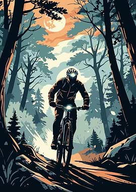 Mountain biker in forest illustration