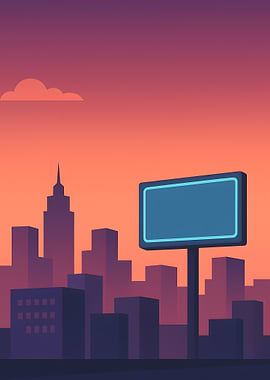 Cityscape with Billboard at Sunset