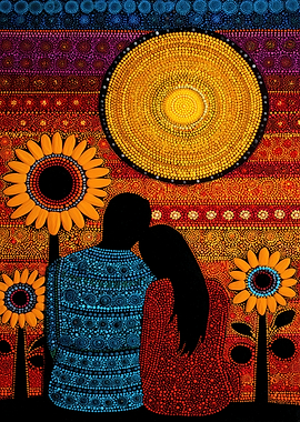 Dot Art Couple with Sunflowers