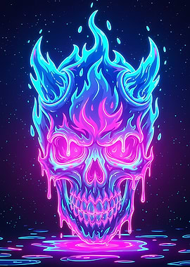 Neon Skull with Flames
