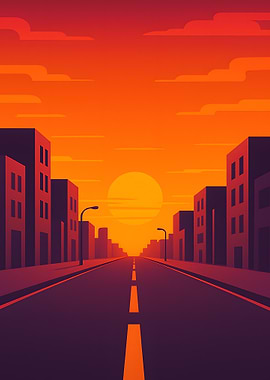 Sunset Cityscape Vector Illustration
