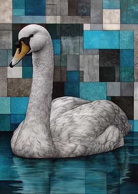 Elegant Swan in Blue Mosaic