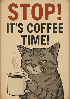 Stop! It's Coffee Time Cat Poster